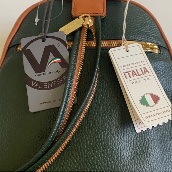 Valentina Pebbled Leather Convertible Backpack Sling Bag Purse Hunter Green - Picture 10 of 16